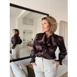 Bruna zsabós szaténblúz