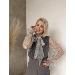 Blanche fehér-fekete pöttyös  masnis blúz 