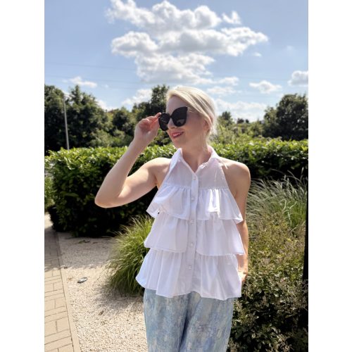 Dotty fodros top (fehér)