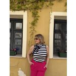 Celine csíkos ujjatlan felső (fekete pöttyös masnival)